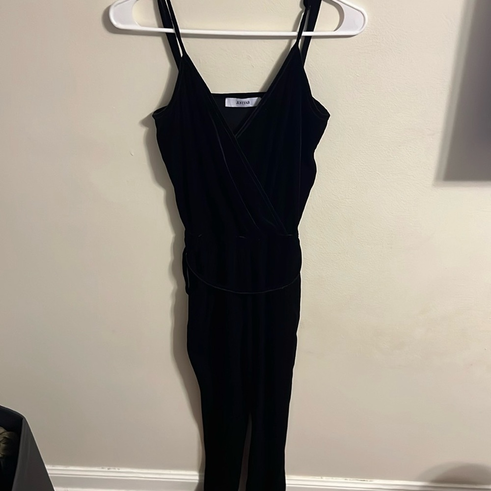 Justfab, size XS, black jumpsuit, velvet cloth.